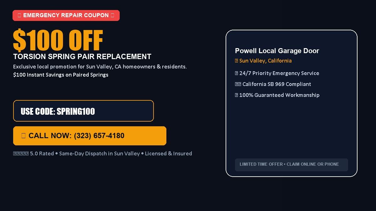 Powell Local Garage Door $100 OFF Dual Torsion Spring Replacement in Sun Valley, CA